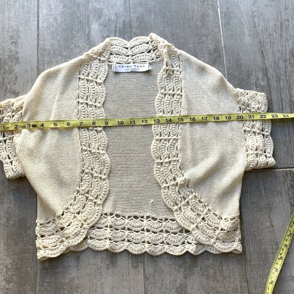 Trina Turk Los Angeles Ivory Knit Blouse Cardigan Sweater Open Front Crochet M - Picture 6 of 7